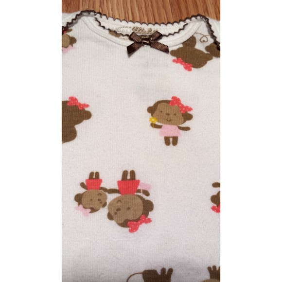 Girl's Size NB Newborn Two Piece Carter's White/ Brown Monkey Top & Pink Pants - Picture 4 of 5